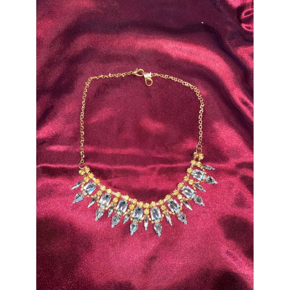 Gold Tone Clear Crystal Statement Fringe Bib Necklace Wedding Formal Evening